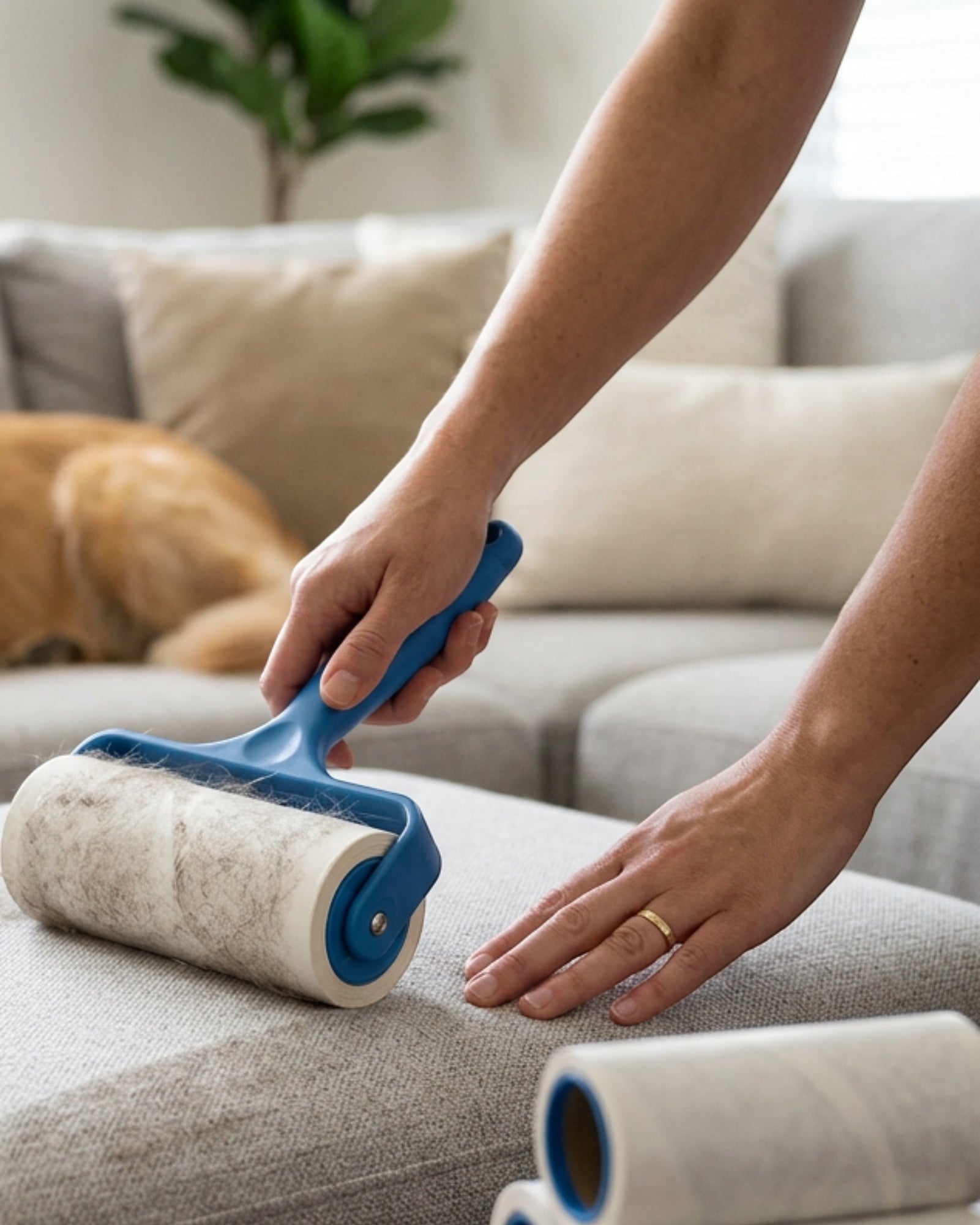 Crums Wide Pet Hair Roller Blue 6 in Refill Set